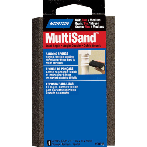 MultiSand Sanding Sponge, 4-7/8 in L, 2-7/8 in W, Fine, Medium, Aluminum Oxide Abrasive Gray