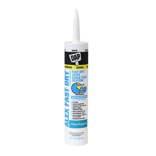 DAP 18425 Acrylic Latex Caulk, White, 24 hr Curing, 10.1 fl-oz Cartridge