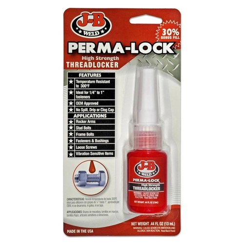 J-B Weld 27113 Perma-Lock Threadlocker, Liquid, Mild Organic, Red, 13 mL Bottle