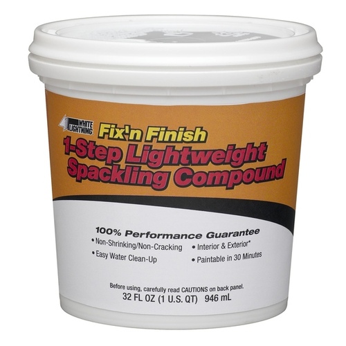 White Lightning WL60520 Fix'n Finish 1-Step Lightweight Spackling Compound 1 Quart White