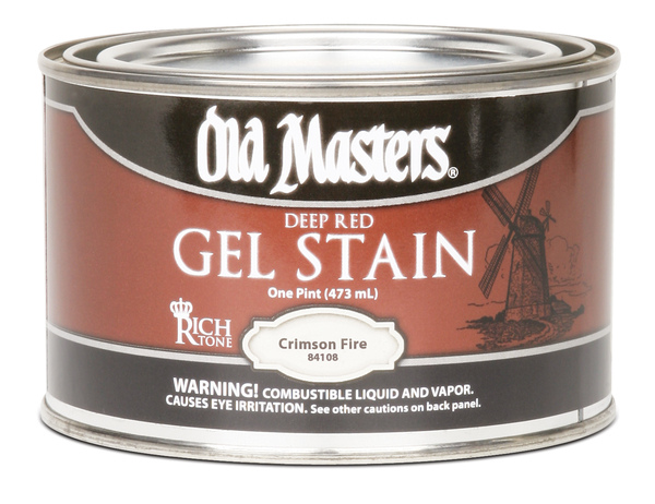 Old Masters 84108 Gel Stain Semi-Transparent Crimson Fire Oil-Based Alkyd 1 pt Crimson Fire