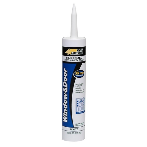 Siliconized Acrylic Latex Caulk, White, 5 to 7 days Curing, -30 to 180 deg F, 10 fl-oz