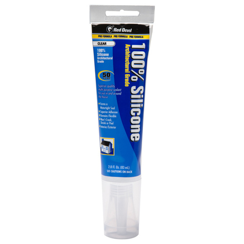 Red Devil 0820 Silicone Sealant, Clear, -60 to 400 deg F, 2.8 oz Squeeze Tube