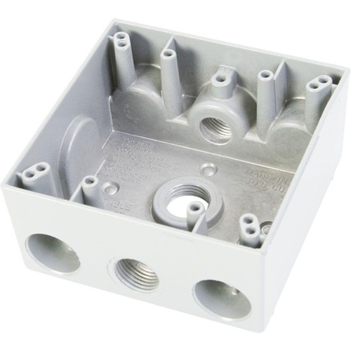 Greenfield 2 Gang Weatherproof Electrical Outlet Box with Three 0.5-in Holes White