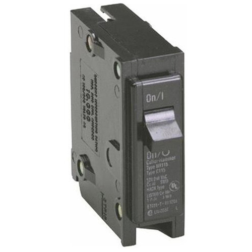 Eaton BR115 Circuit Breaker, Mini, Type BR, 15 A, 1 -Pole, 120/240 V, Plug Mounting Black