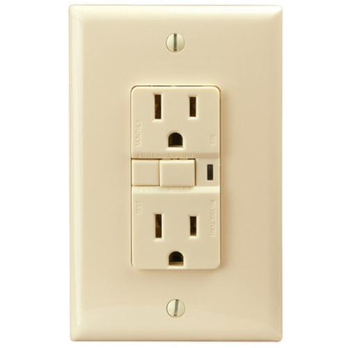 Receptacle Duplex GFCI 15-Amp (NEMA 5-15R) with Wall Cover Plate - Ivory