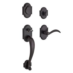 Single Cylinder Adirondack Handleset Left Hand Arch Lever and Rustic Arch Rose with 6AL Latch and Dual Strike Dark Bronze Finish
