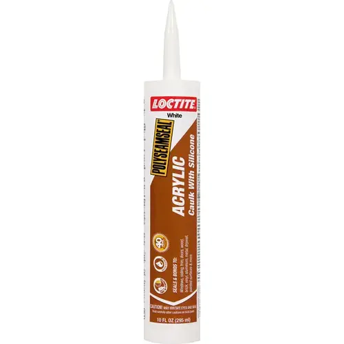 POLYSEAMSEAL Acrylic Caulk, White, -5 to 170 deg F, 10 oz Cartridge