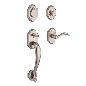 Single Cylinder Adirondack Handleset Left Hand Arch Lever and Rustic Arch Rose with 6AL Latch and Dual Strike White Bronze Finish