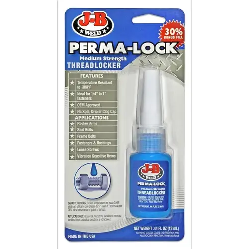 Perma-Lock Threadlocker, Liquid, Slight, Characteristic, Blue, 13 mL Bottle