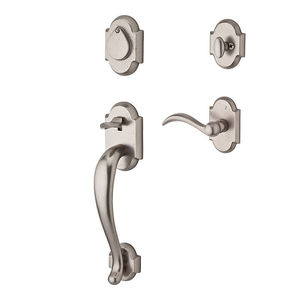 Single Cylinder Adirondack Handleset Right Hand Arch Lever and Rustic Arch Rose with 6AL Latch and Dual Strike White Bronze Finish
