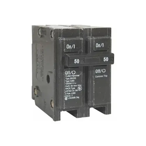 Circuit Breaker, Mini, Type BR, 50 A, 2 -Pole, 120/240 V, Plug Mounting