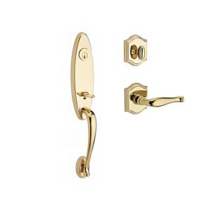 Single Cylinder Chesapeake Handleset Left Hand Decorative Lever and Traditional Arch Rose with 6AL Latch and Dual Strike Lifetime Brass Finish
