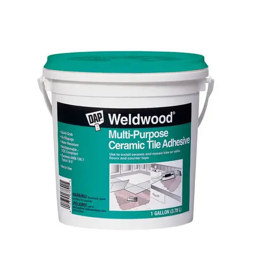 Ceramic Tile Adhesive, Paste, Very Slight Ammonia, White, 1 qt Pail