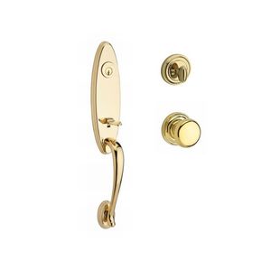 Single Cylinder Chesapeake Handleset Round Knob and Traditional Round Rose with 6AL Latch and Dual Strike Lifetime Brass Finish