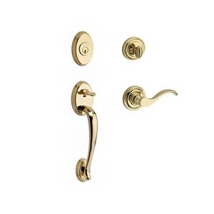 Single Cylinder Columbus Handleset Right Hand Curve Lever and Traditional Round Rose with 6AL Latch and Dual Strike Lifetime Brass Finish