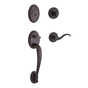 Single Cylinder Columbus Handleset Left Hand Curve Lever and Traditional Round Rose with 6AL Latch and Dual Strike Venetian Bronze Finish