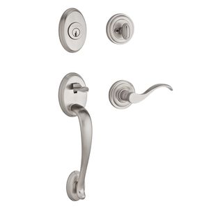 Single Cylinder Columbus Handleset Right Hand Curve Lever and Traditional Round Rose with 6AL Latch and Dual Strike Satin Nickel Finish