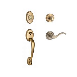Single Cylinder Columbus Handleset Right Hand Curve Lever and Traditional Round Rose with 6AL Latch and Dual Strike Matte Brass and Black Finish