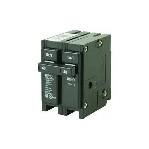 Eaton BR240 Circuit Breaker, Mini, Type BR, 40 A, 2 -Pole, 120/240 V, Plug Mounting Black