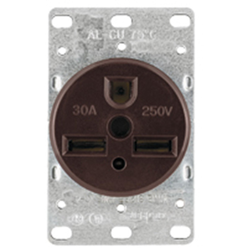 Arrow Hart 1234-BOX Power Receptacle, 2 -Pole, 250 V, 30 A, NEMA: NEMA 6-30R, Brown