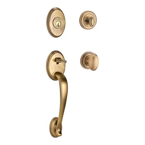 Single Cylinder Columbus Handleset Ellipse Knob and Traditional Round Rose with 6AL Latch and Dual Strike Matte Brass and Black Finish