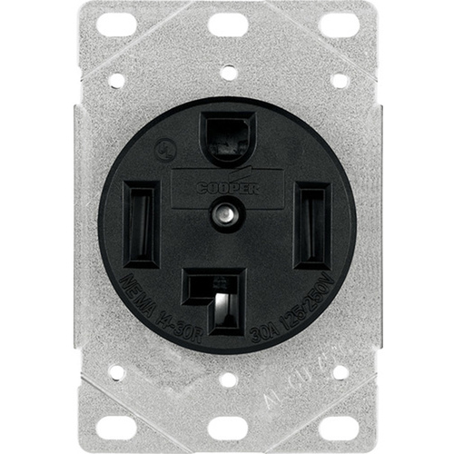 1257-SP Power Receptacle, 3 -Pole, 125/250 V, 30 A, NEMA: NEMA 14-30R, Black