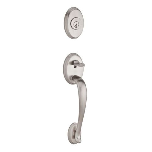 Single Cylinder Columbus Handleset Round Knob and Traditional Round Rose with 6AL Latch, Dual Strike, and SmartKey Satin Nickel Finish