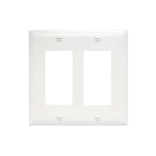 Wallplate, 4-1/2 in L, 4.56 in W, 2 -Gang, Thermoset, White, High-Gloss