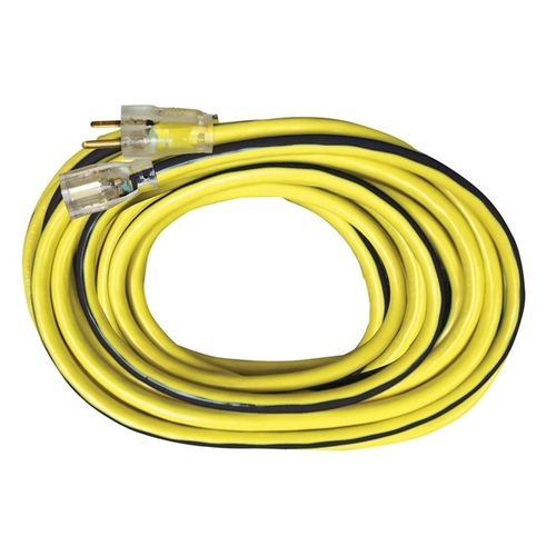 Voltec Power and Lighting 05-00366 Voltec 12/3 SJTW Outdoor Extension Cord with Lighted End, 100-Foot, Yellow with Blue Stripe