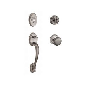 Single Cylinder Columbus Handleset Round Knob and Traditional Round Rose with 6AL Latch and Dual Strike Matte Antique Nickel Finish