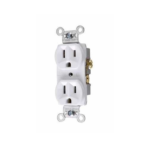 Duplex Receptacle, 2 -Pole, 15 A, 125 V, Back, Side Wiring, NEMA: 5-15R, White