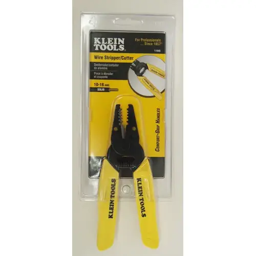 Klein Tools 11045 Standard Wire Stripper/Cutter, 6-1/4 in L, 10 AWG to 18 AWG Solid, Yellow Textured Handle