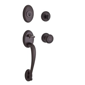 Single Cylinder Columbus Handleset Traditional Knob and Traditional Round Rose with 6AL Latch and Dual Strike Venetian Bronze Finish