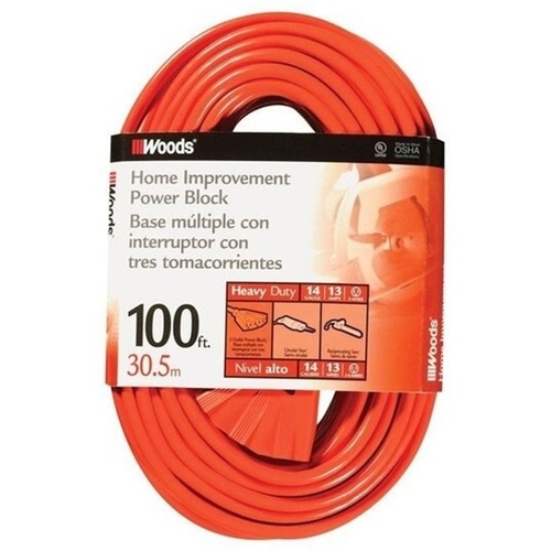 Coleman Cable 0827 100ft 14/3 Heavy Duty Orange Extension Cord