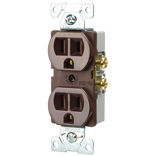 Duplex Receptacle, 2 -Pole, 15 A, 125 V, Push-in, Side Wiring, NEMA: 5-15R, Brown