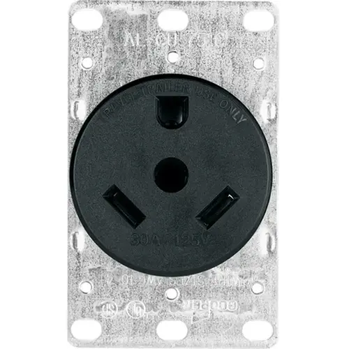 Power Receptacle, 2 -Pole, 125 V, 30 A, NEMA: NEMA TT-30R, Brown