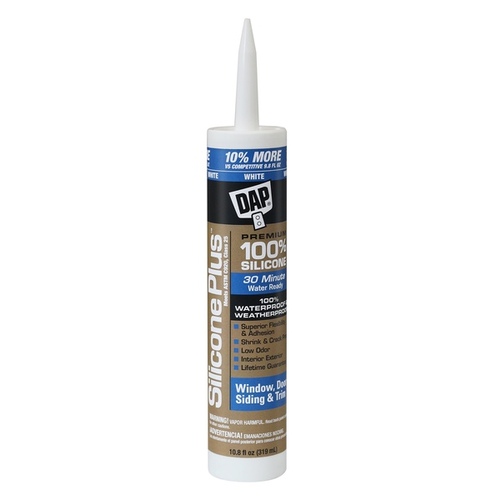 SILICONE MAX 08790 Silicone Sealant, White, 24 hr Curing, -35 to 120 deg F, 10.1 fl-oz Cartridge/Tube