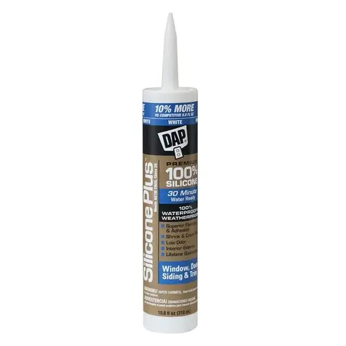 SILICONE MAX 08790 Silicone Sealant, White, 24 hr Curing, -35 to 120 deg F, 10.1 fl-oz Cartridge/Tube