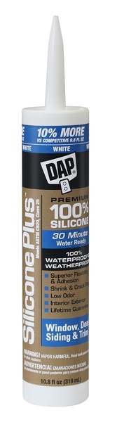 DAP 7079808790 SILICONE MAX 08790 Silicone Sealant, White, 24 hr Curing, -35 to 120 deg F, 10.1 fl-oz Cartridge/Tube