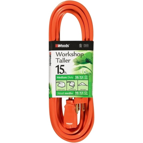 Coleman Cable 0266 15ft 16/3 Heavy Duty Orange Extension Cord