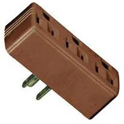 Outlet Adapter, 2 -Pole, 15 A, 125 V, 3 -Outlet, NEMA: NEMA 5-15R, Brown