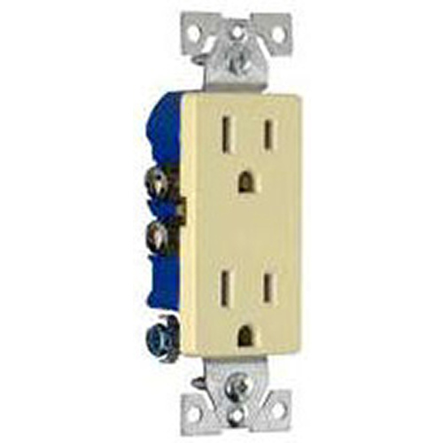 Duplex Receptacle, 2 -Pole, 15 A, 125 V, Back, Side Wiring, NEMA: 5-15R, Ivory