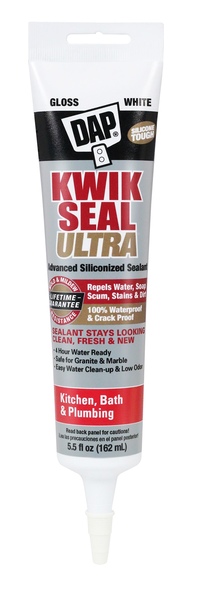 DAP 18914 KWIK SEAL ULTRA Siliconized Sealant, White, 0 to 150 deg F, 5.5 oz Tube