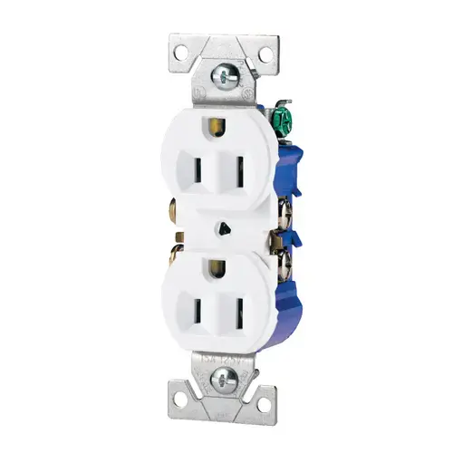 Duplex Receptacle, 2 -Pole, 15 A, 125 V, Push-in, Side Wiring, NEMA: 5-15R, White