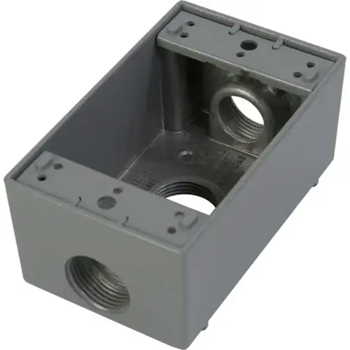 1 Gang Outlet Box with Three 3/4" Holes - Gray