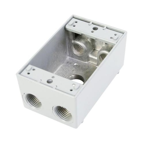 Gang Weatherproof Electrical Outlet Box with Five 1/2 in. Holes - White