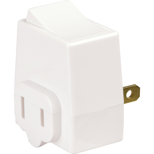 Plug In Switch, 2 -Pole, 15 A, 120 V, 1 -Outlet, White