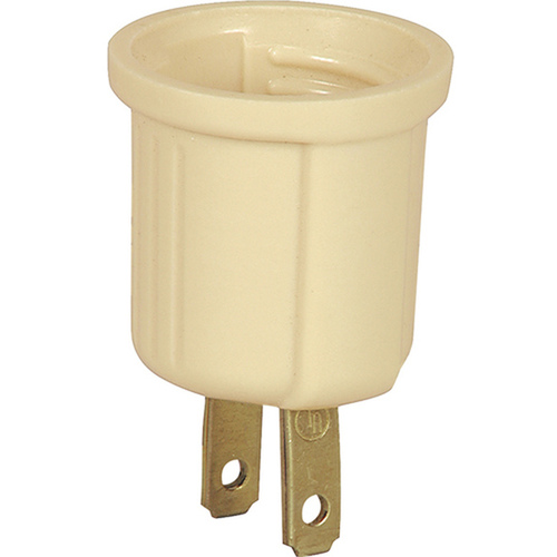 Outlet Adapter, 660 W, 1-Outlet, Thermoplastic, Ivory