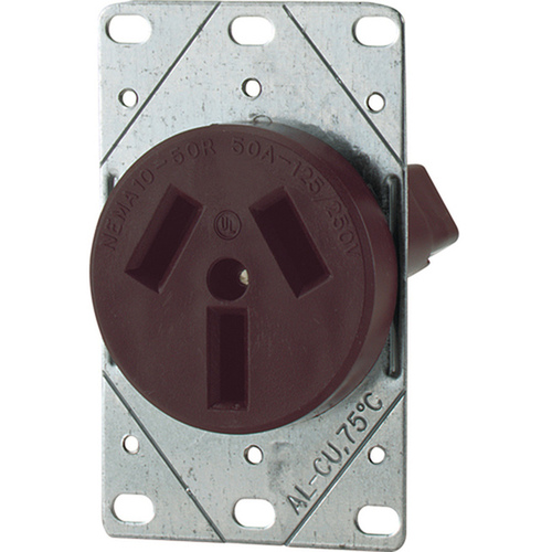 Eaton 32B-BOX 32B-BOX Power Receptacle, 3 -Pole, 125/250 V, 50 A, NEMA: NEMA 10-50R, Brown